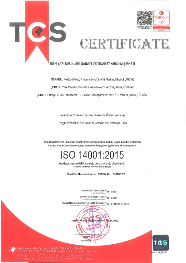 BİEN YAPI ISO 14001:2015 ÇEVRE YÖNETİM SİSTEMİ 